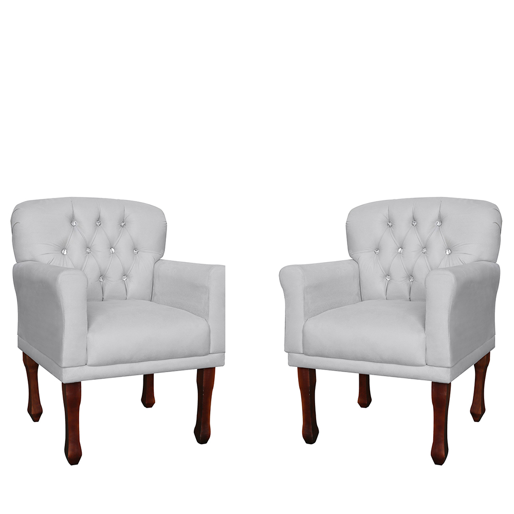 Kit 02 Poltronas Decorativas Anita Pés Luis XV Suede Branco - DS Estofados