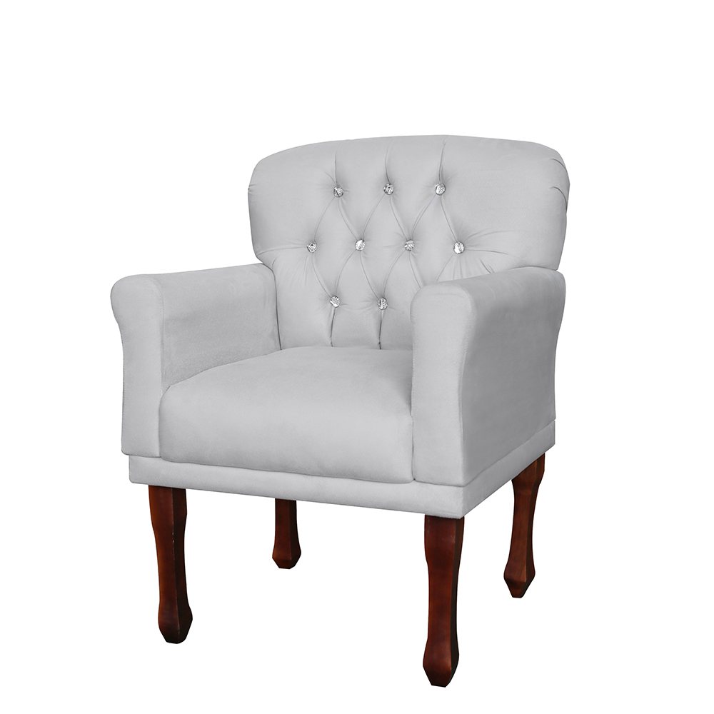 Kit 02 Poltronas Decorativas Anita Pés Luis XV Suede Branco - DS Estofados