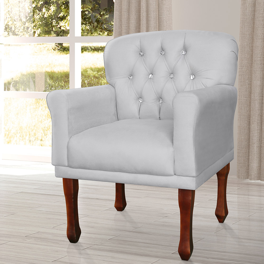 Kit 02 Poltronas Decorativas Anita Pés Luis XV Suede Branco - DS Estofados