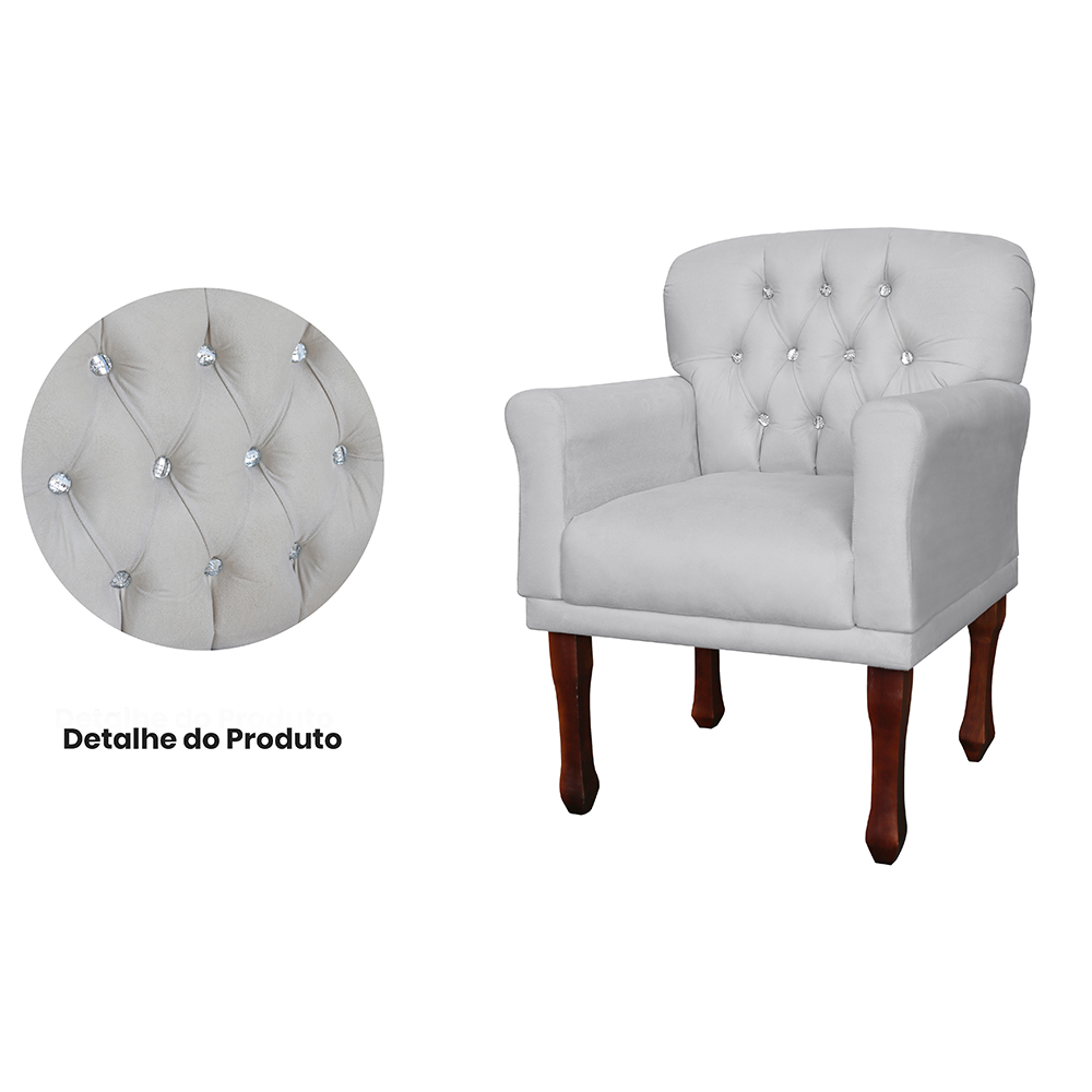 Kit 02 Poltronas Decorativas Anita Pés Luis XV Suede Branco - DS Estofados
