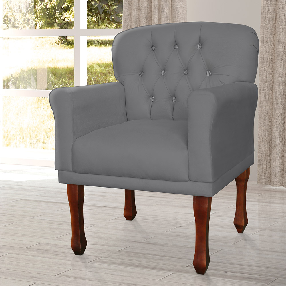 Kit 02 Poltronas Decorativas Anita Pés Luis XV Suede Cinza - DS Estofados
