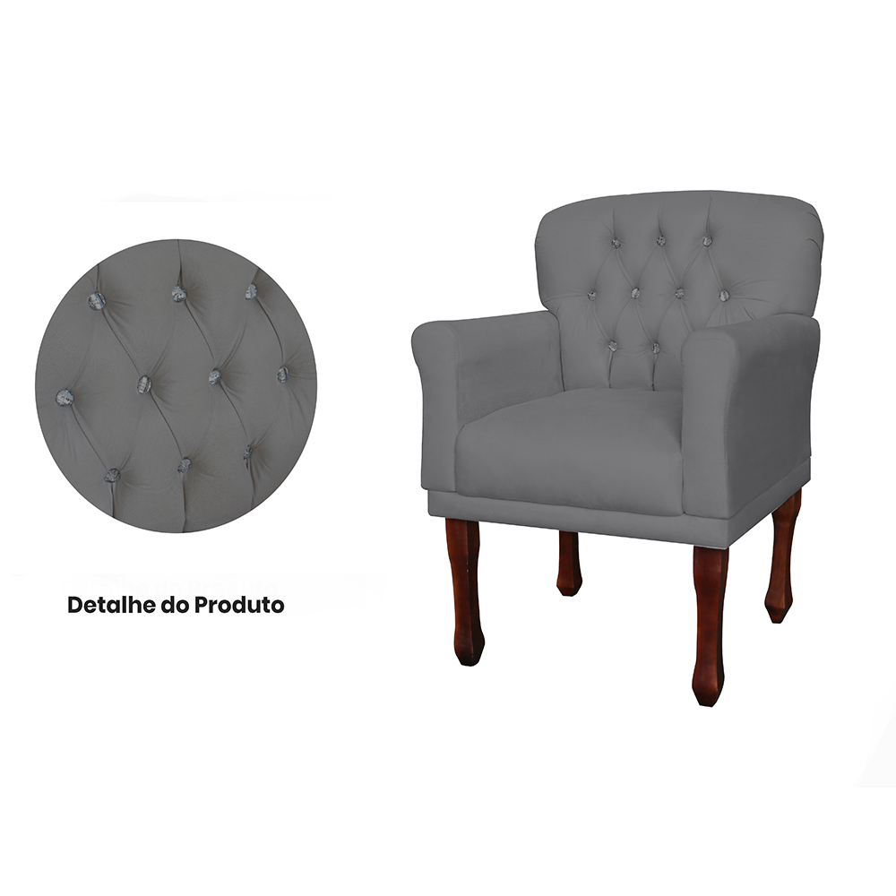 Kit 02 Poltronas Decorativas Anita Pés Luis XV Suede Cinza - DS Estofados