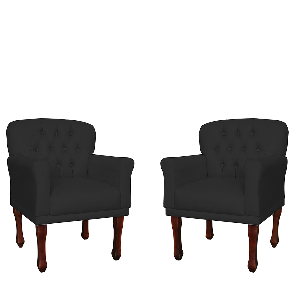Kit 02 Poltronas Decorativas Anita Pés Luis XV Suede Preto - DS Estofados
