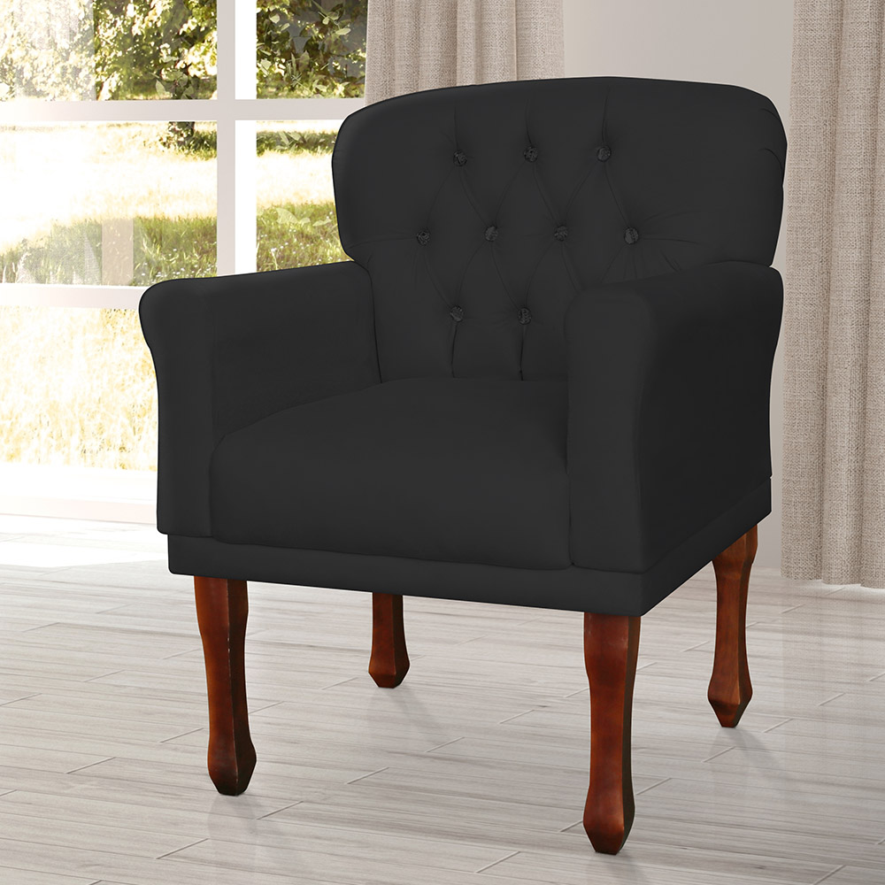 Kit 02 Poltronas Decorativas Anita Pés Luis XV Suede Preto - DS Estofados