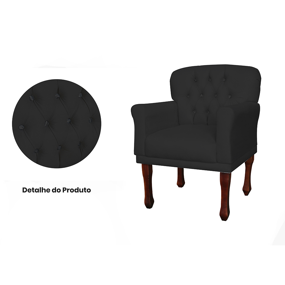 Kit 02 Poltronas Decorativas Anita Pés Luis XV Suede Preto - DS Estofados