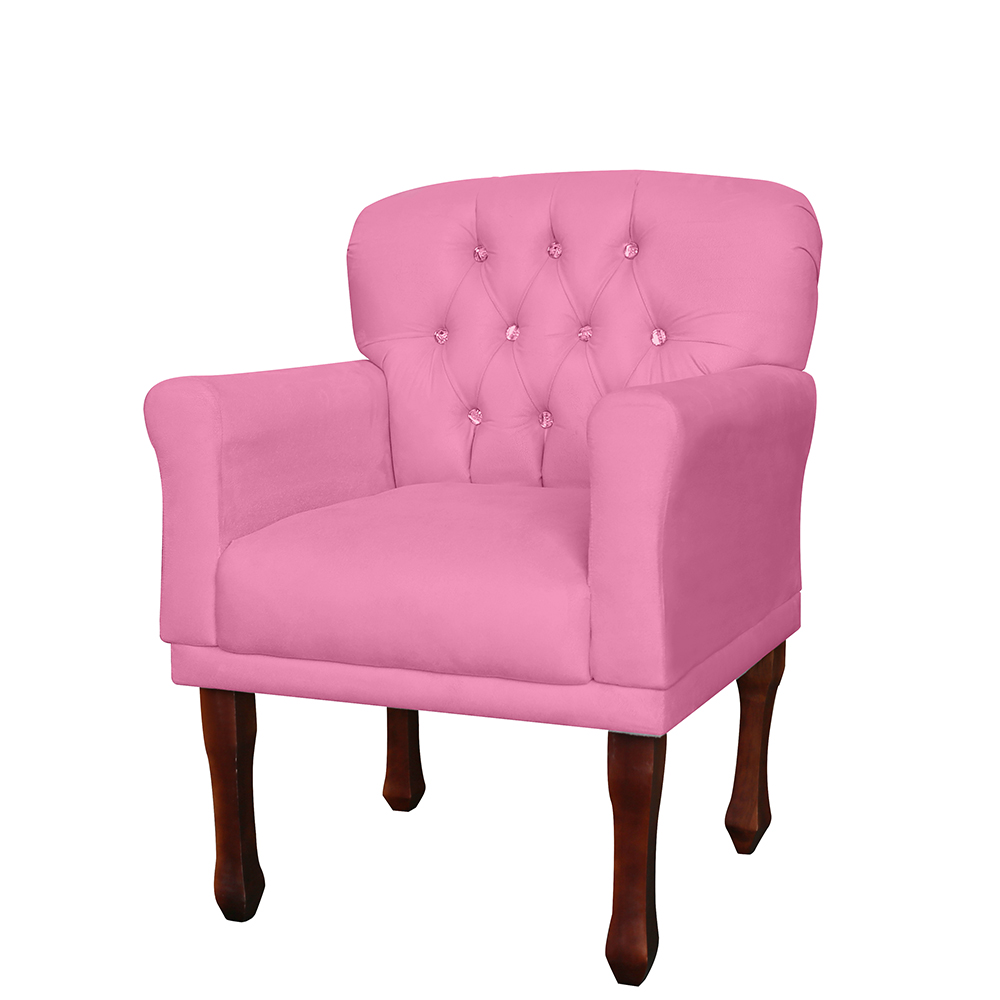 Kit 02 Poltronas Decorativas Anita Pés Luis XV Suede Rosa - DS Estofados