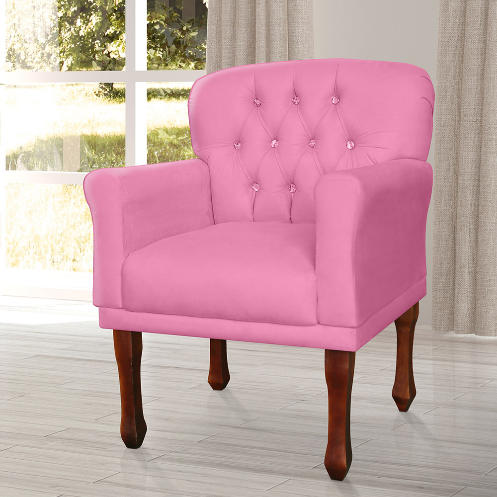 Kit 02 Poltronas Decorativas Anita Pés Luis XV Suede Rosa - DS Estofados