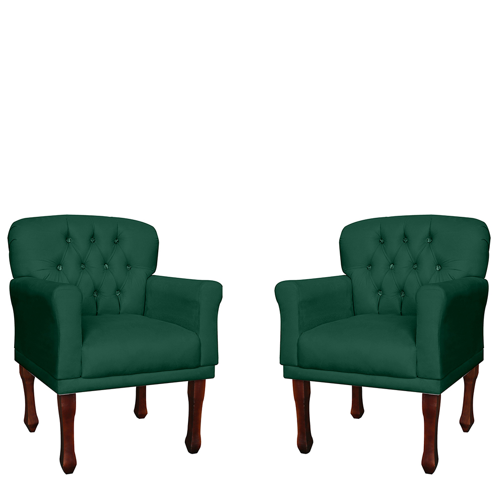 Kit 02 Poltronas Decorativas Anita Pés Luis XV Suede Verde - DS Estofados
