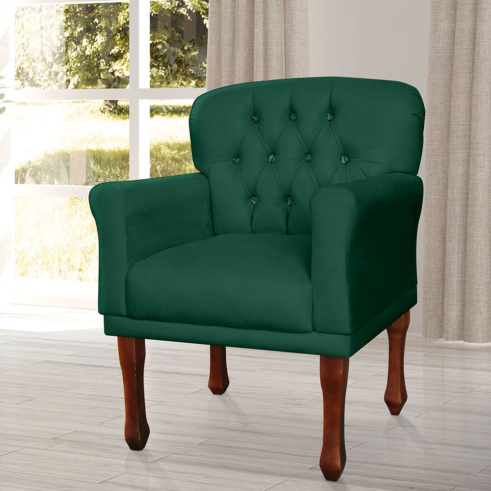 Kit 02 Poltronas Decorativas Anita Pés Luis XV Suede Verde - DS Estofados