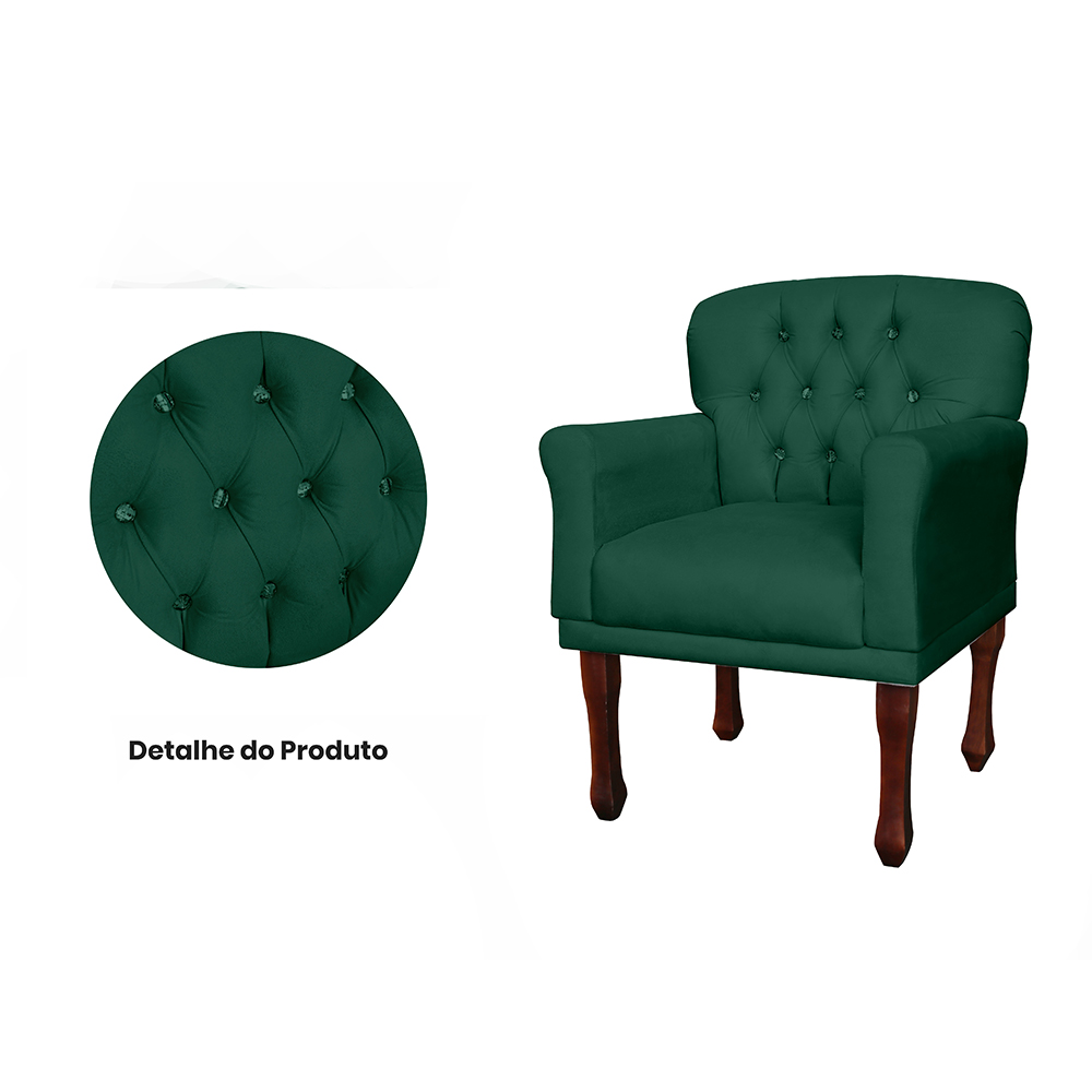 Kit 02 Poltronas Decorativas Anita Pés Luis XV Suede Verde - DS Estofados