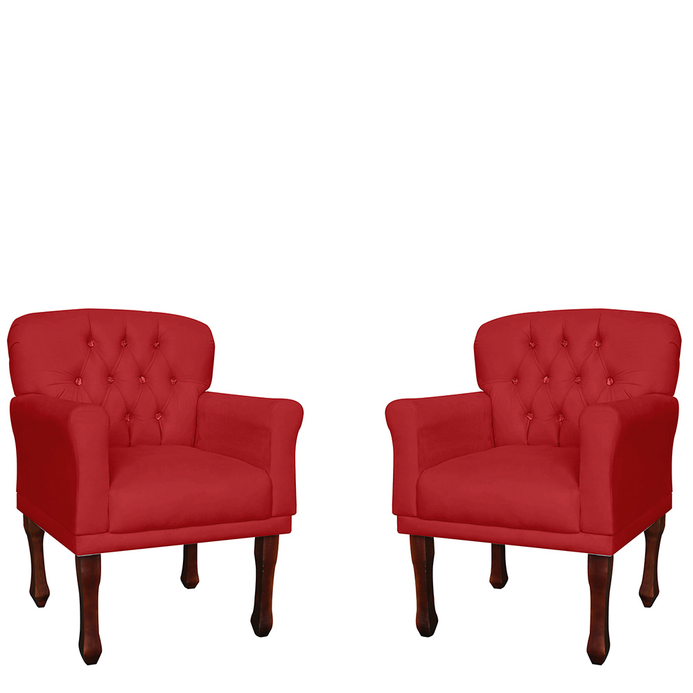 Kit 02 Poltronas Decorativas Anita Pés Luis XV Suede Vermelho - DS Estofados