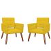 Kit 02 Poltronas Decorativas Camila Pés Palito Suede Amarelo - DS Estofados