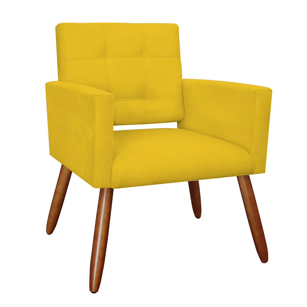 Kit 02 Poltronas Decorativas Camila Pés Palito Suede Amarelo - DS Estofados