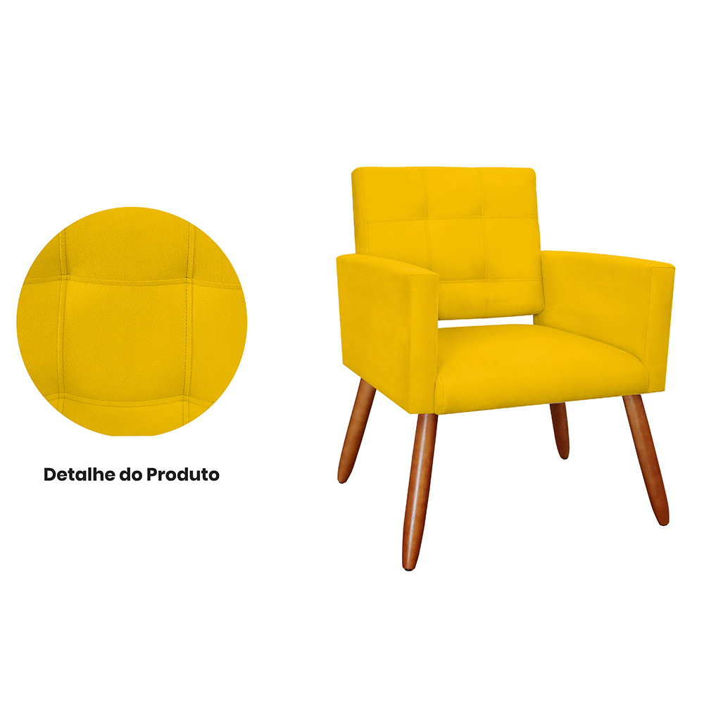 Kit 02 Poltronas Decorativas Camila Pés Palito Suede Amarelo - DS Estofados
