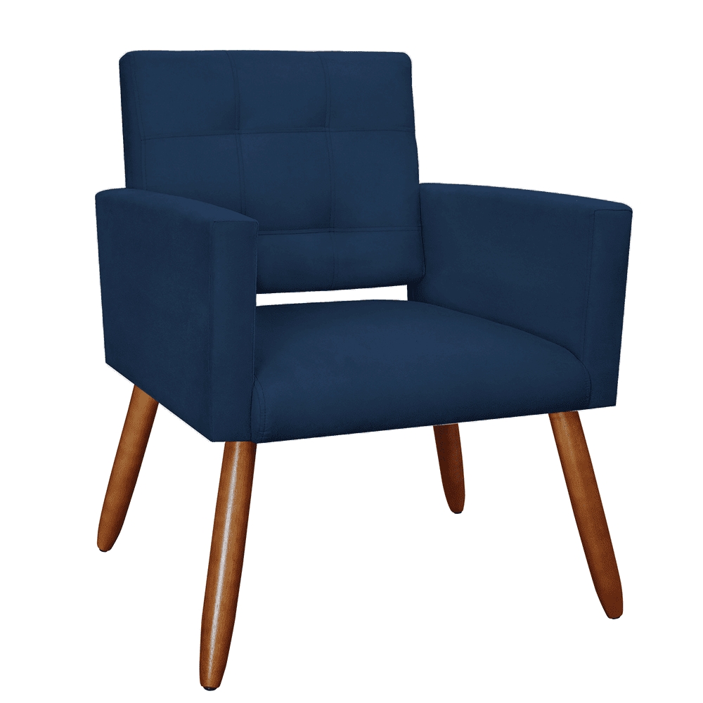 Kit 02 Poltronas Decorativas Camila Pés Palito Suede Azul Marinho - DS Estofados