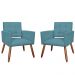 Kit 02 Poltronas Decorativas Camila Pés Palito Suede Azul Turquesa - DS Estofados