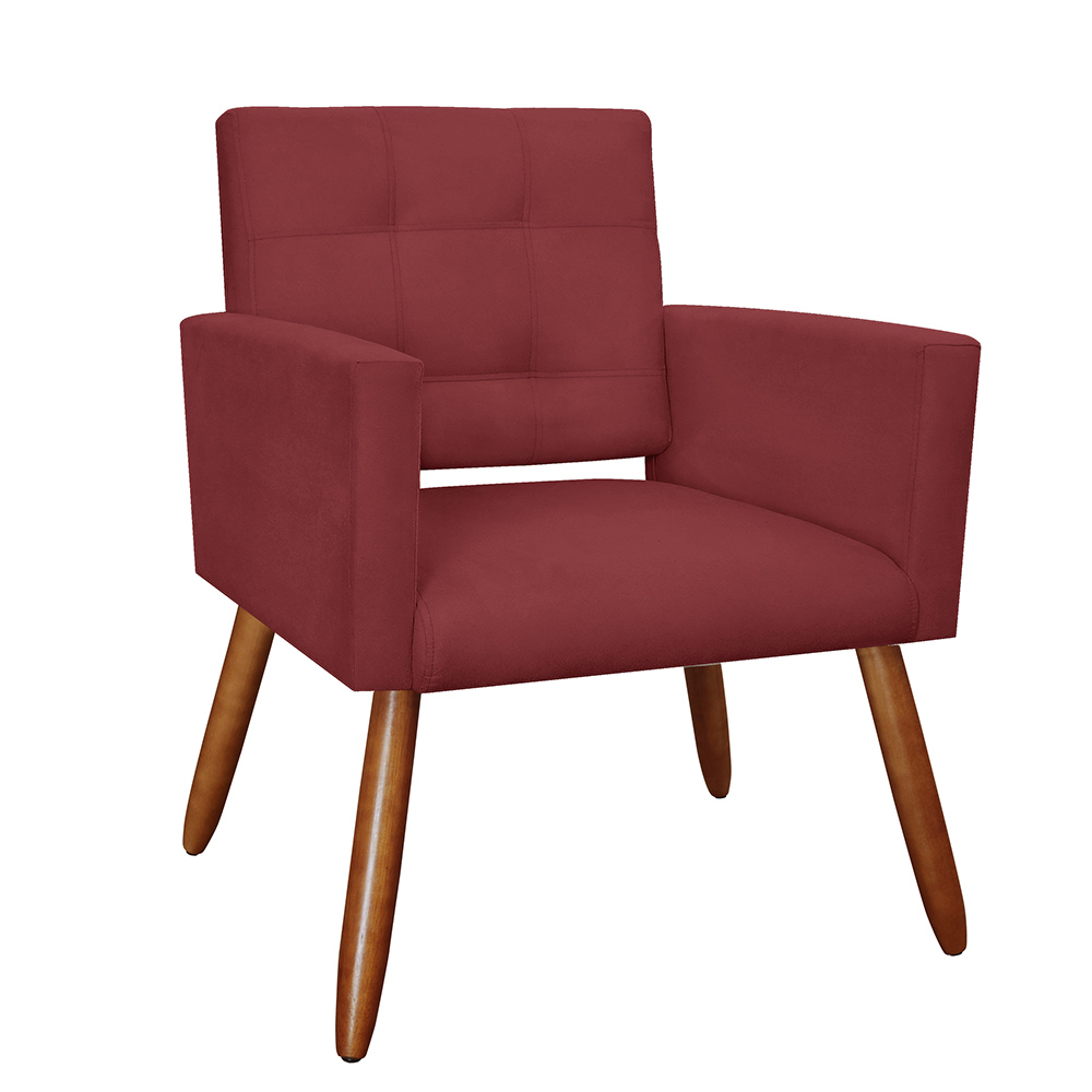 Kit 02 Poltronas Decorativas Camila Pés Palito Suede Bordô - DS Estofados