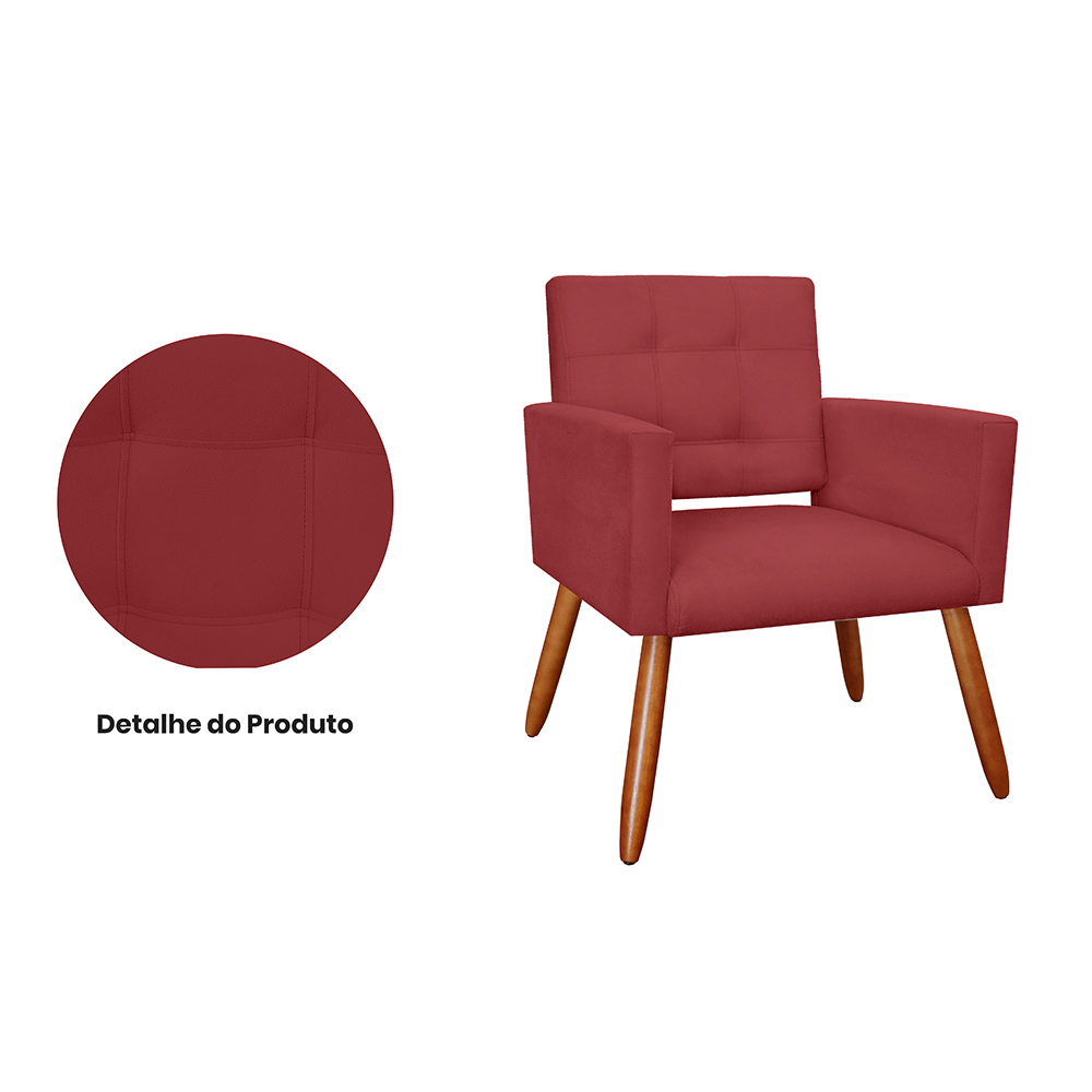 Kit 02 Poltronas Decorativas Camila Pés Palito Suede Bordô - DS Estofados