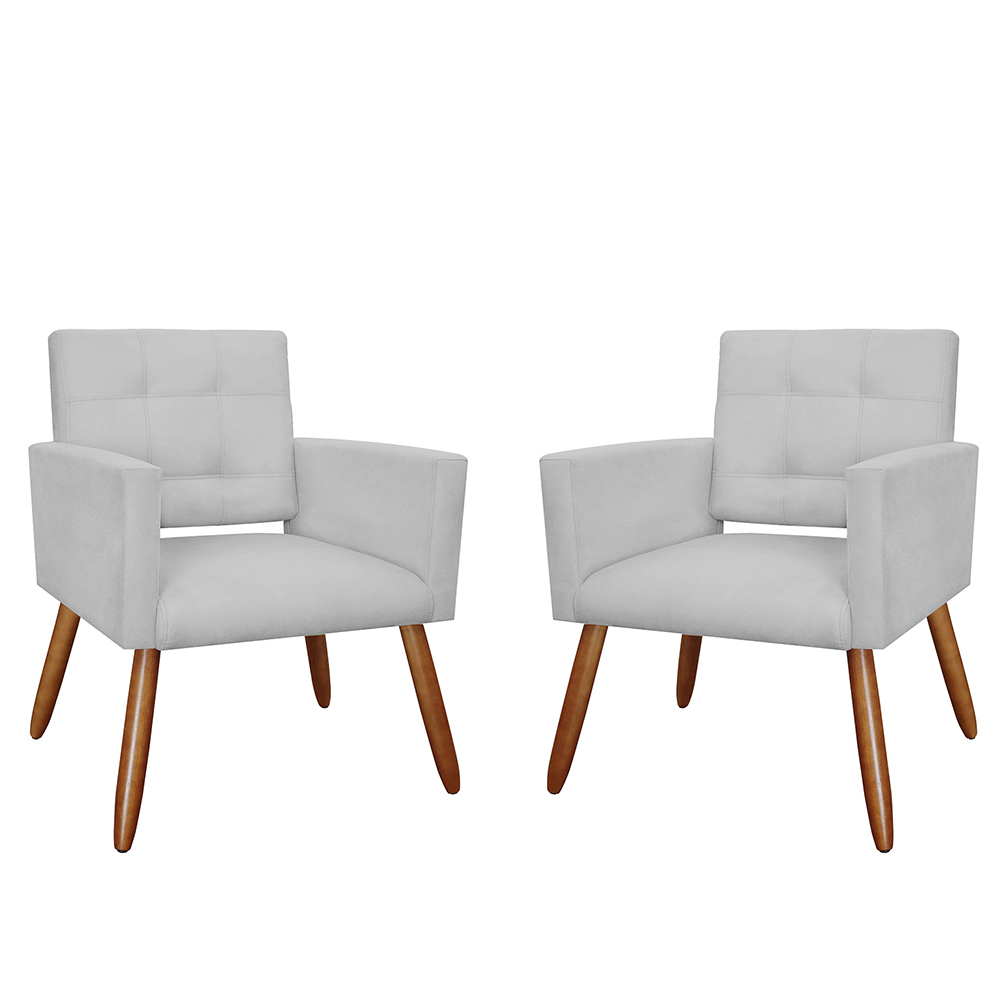 Kit 02 Poltronas Decorativas Camila Pés Palito Suede Branco - DS Estofados
