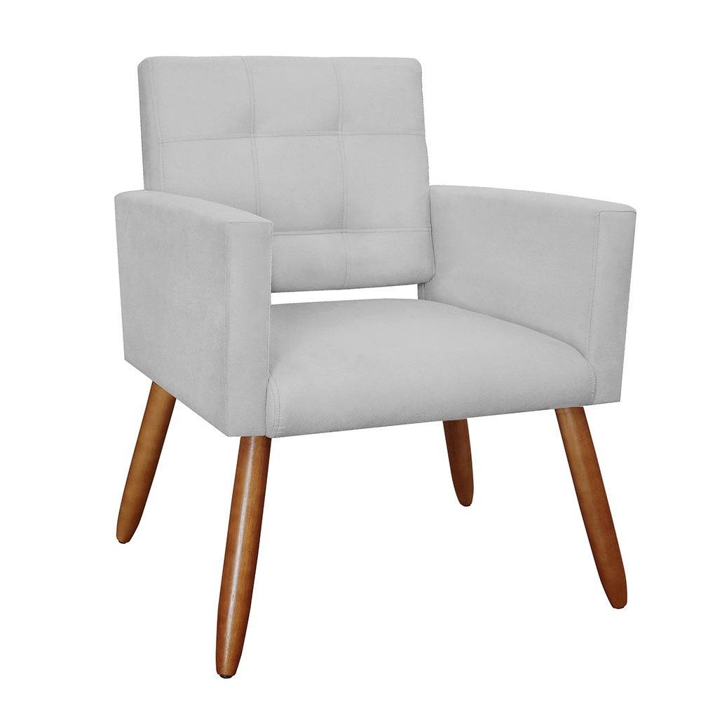 Kit 02 Poltronas Decorativas Camila Pés Palito Suede Branco - DS Estofados