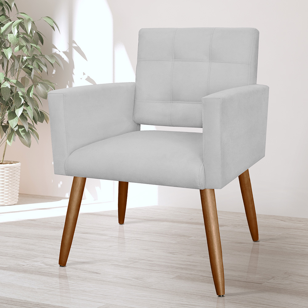 Kit 02 Poltronas Decorativas Camila Pés Palito Suede Branco - DS Estofados