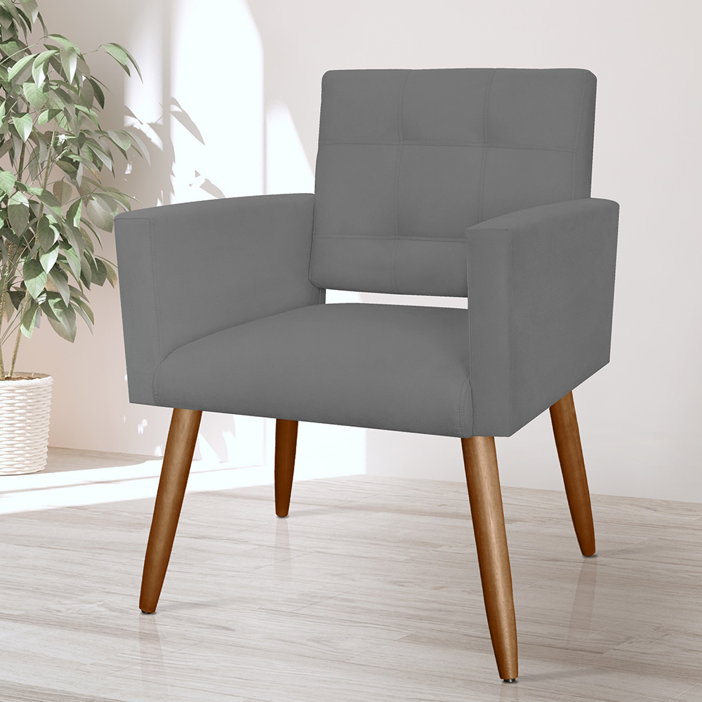 Kit 02 Poltronas Decorativas Camila Pés Palito Suede Cinza - DS Estofados