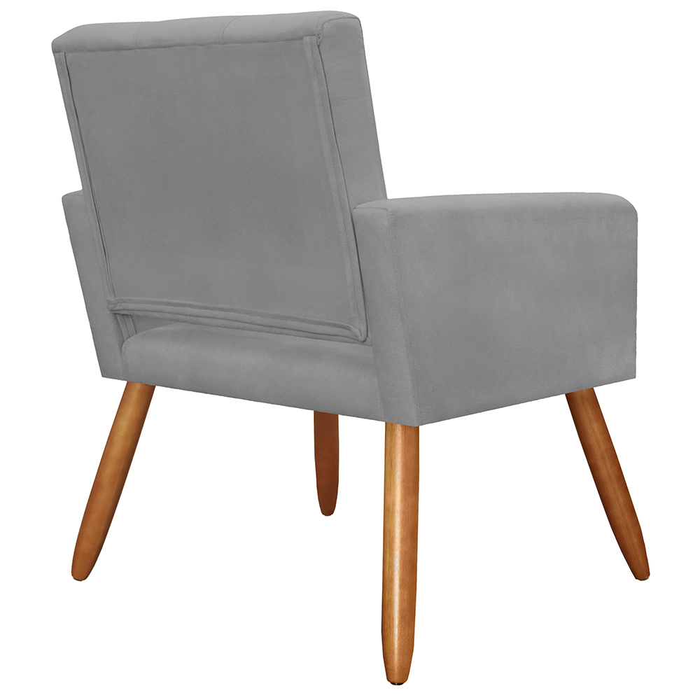 Kit 02 Poltronas Decorativas Camila Pés Palito Suede Cinza - DS Estofados