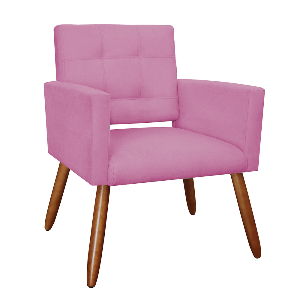 Kit 02 Poltronas Decorativas Camila Pés Palito Suede Rosa - DS Estofados