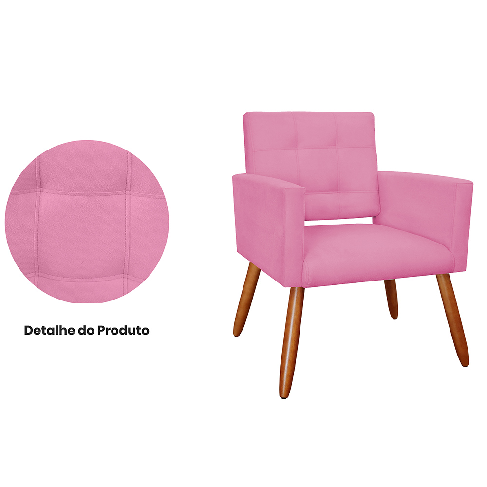 Kit 02 Poltronas Decorativas Camila Pés Palito Suede Rosa - DS Estofados