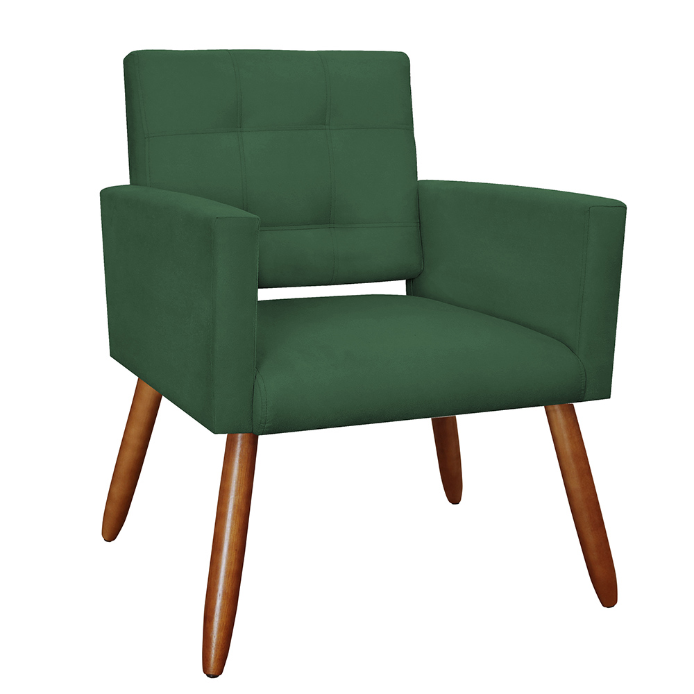 Kit 02 Poltronas Decorativas Camila Pés Palito Suede Verde - DS Estofados