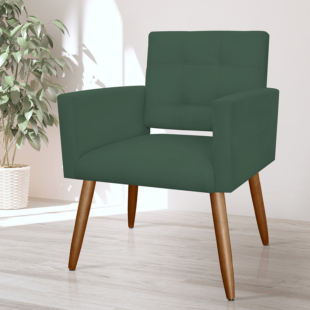 Kit 02 Poltronas Decorativas Camila Pés Palito Suede Verde - DS Estofados