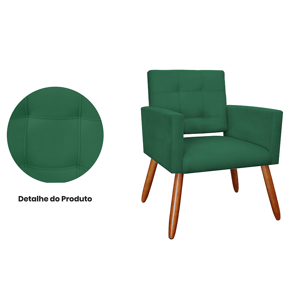 Kit 02 Poltronas Decorativas Camila Pés Palito Suede Verde - DS Estofados