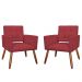 Kit 02 Poltronas Decorativas Camila Pés Palito Suede Vermelho - DS Estofados