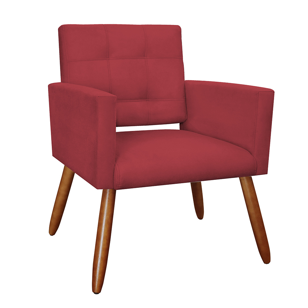Kit 02 Poltronas Decorativas Camila Pés Palito Suede Vermelho - DS Estofados