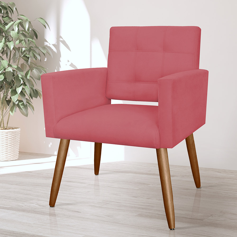 Kit 02 Poltronas Decorativas Camila Pés Palito Suede Vermelho - DS Estofados