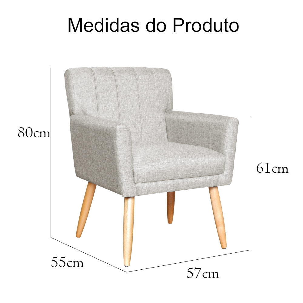Kit 02 Poltronas Decorativas Cecília Linho Bege - DS Móveis