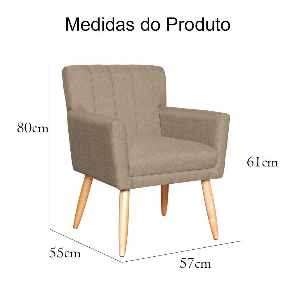 Kit 02 Poltronas Decorativas Cecília Linho Cacau - DS Móveis