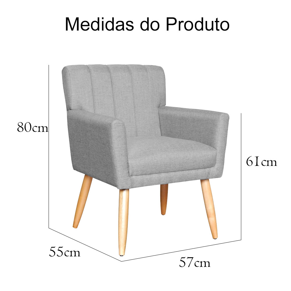Kit 02 Poltronas Decorativas Cecília Linho Cinza - DS Móveis