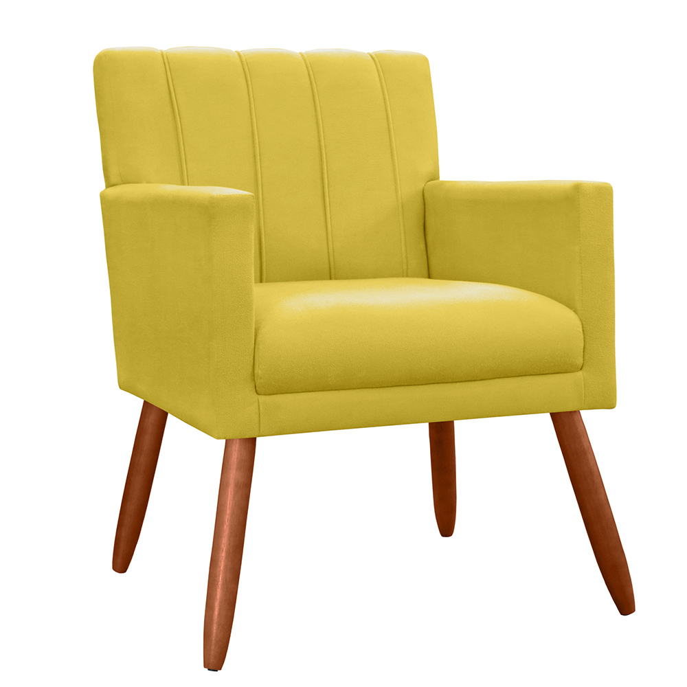 Kit 02 Poltronas Decorativas Cecilia Pés Palito Suede Amarelo - DS Estofados