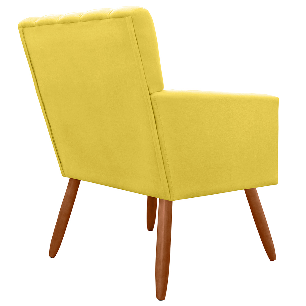 Kit 02 Poltronas Decorativas Cecilia Pés Palito Suede Amarelo - DS Estofados