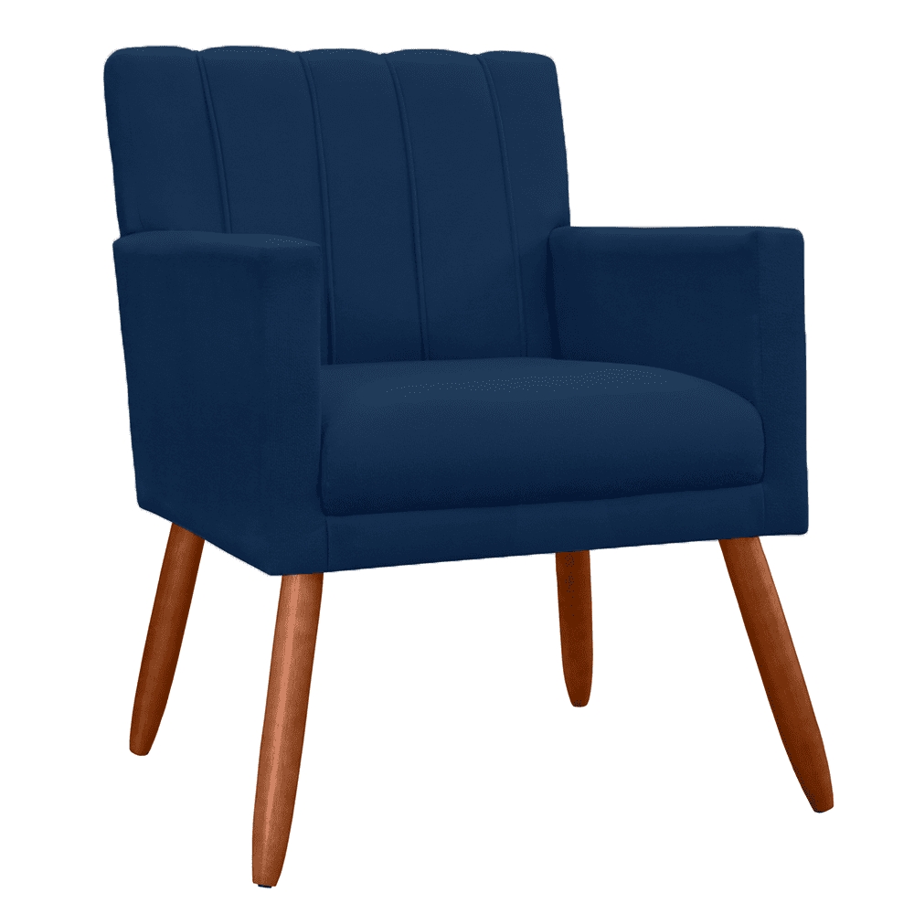 Kit 02 Poltronas Decorativas Cecilia Pés Palito Suede Azul Marinho - DS Estofados
