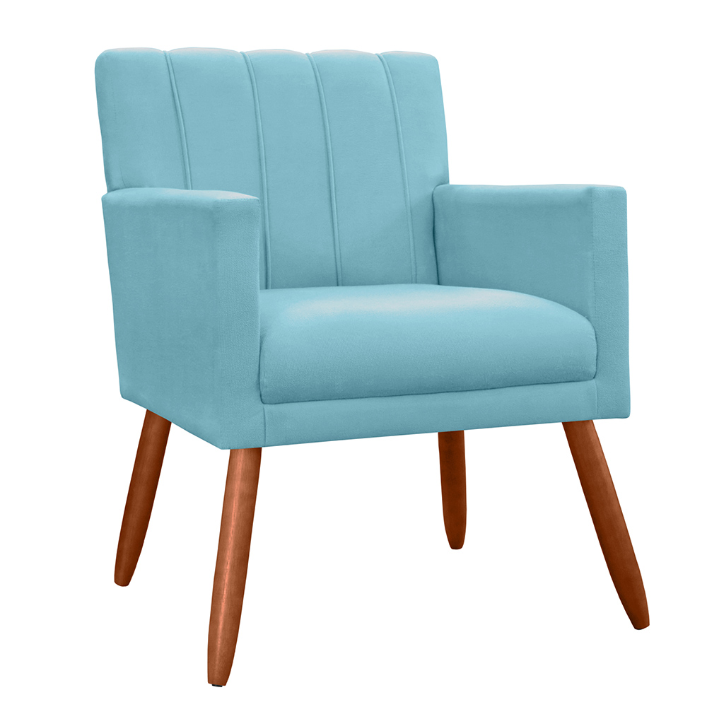 Kit 02 Poltronas Decorativas Cecilia Pés Palito Suede Azul Turquesa - DS Estofados