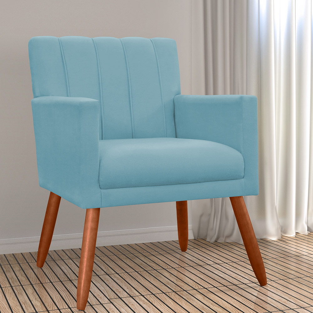 Kit 02 Poltronas Decorativas Cecilia Pés Palito Suede Azul Turquesa - DS Estofados