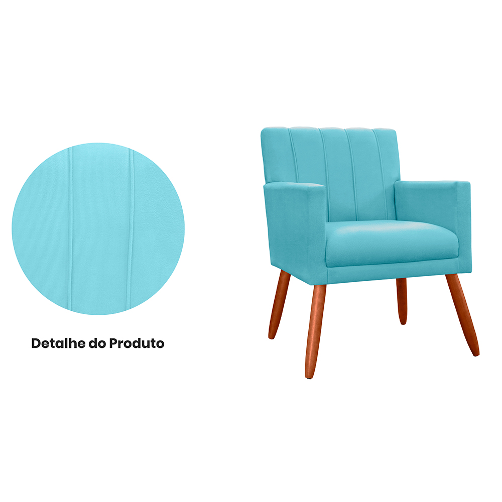 Kit 02 Poltronas Decorativas Cecilia Pés Palito Suede Azul Turquesa - DS Estofados