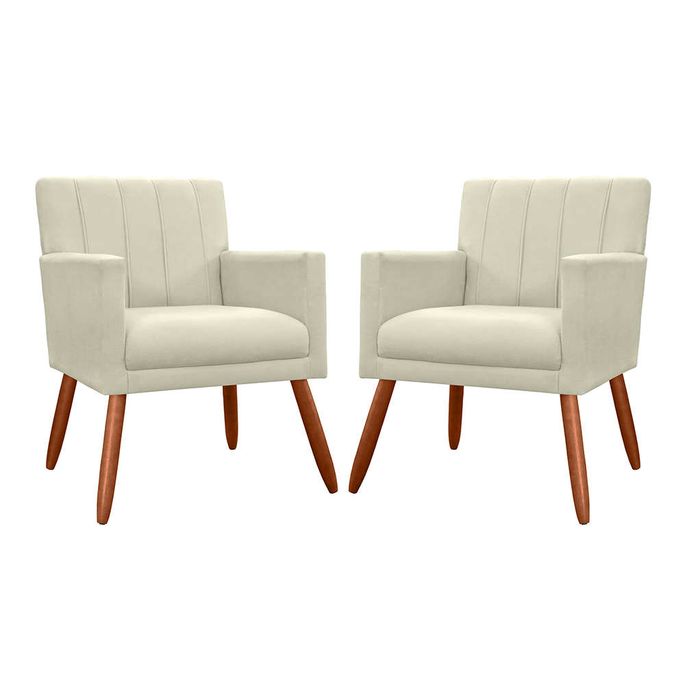 Kit 02 Poltronas Decorativas Cecilia Pés Palito Suede Bege - DS Estofados