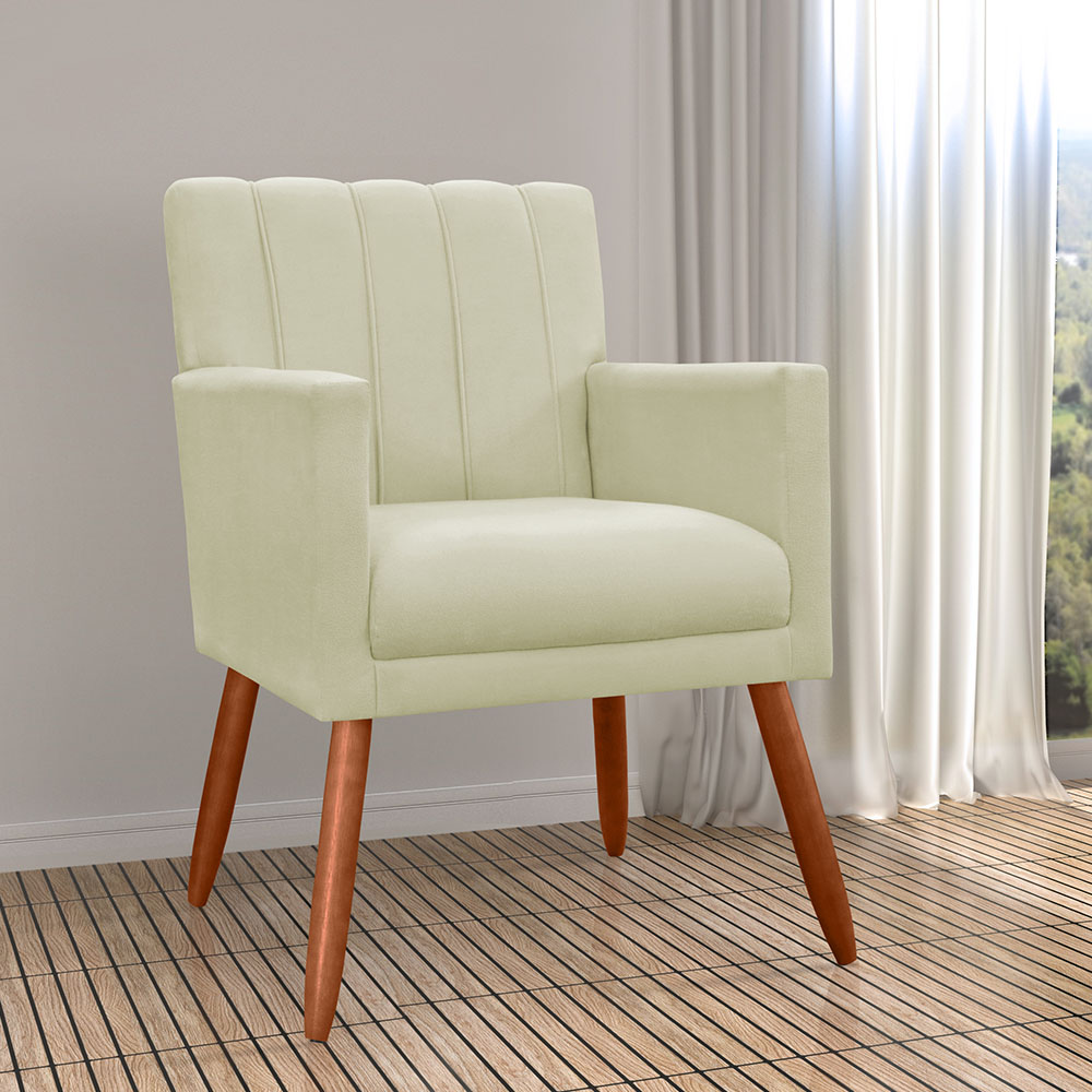 Kit 02 Poltronas Decorativas Cecilia Pés Palito Suede Bege - DS Estofados