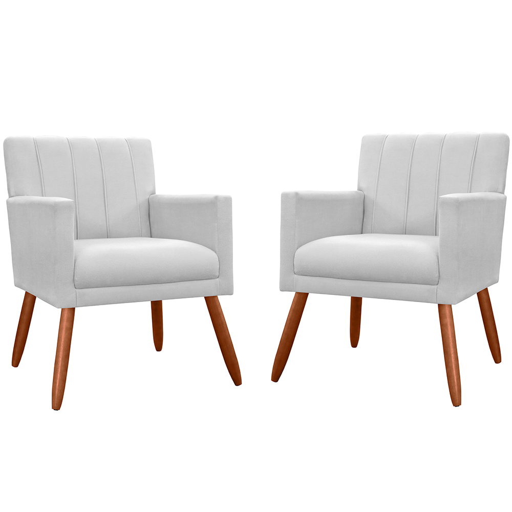 Kit 02 Poltronas Decorativas Cecilia Pés Palito Suede Branco - DS Estofados
