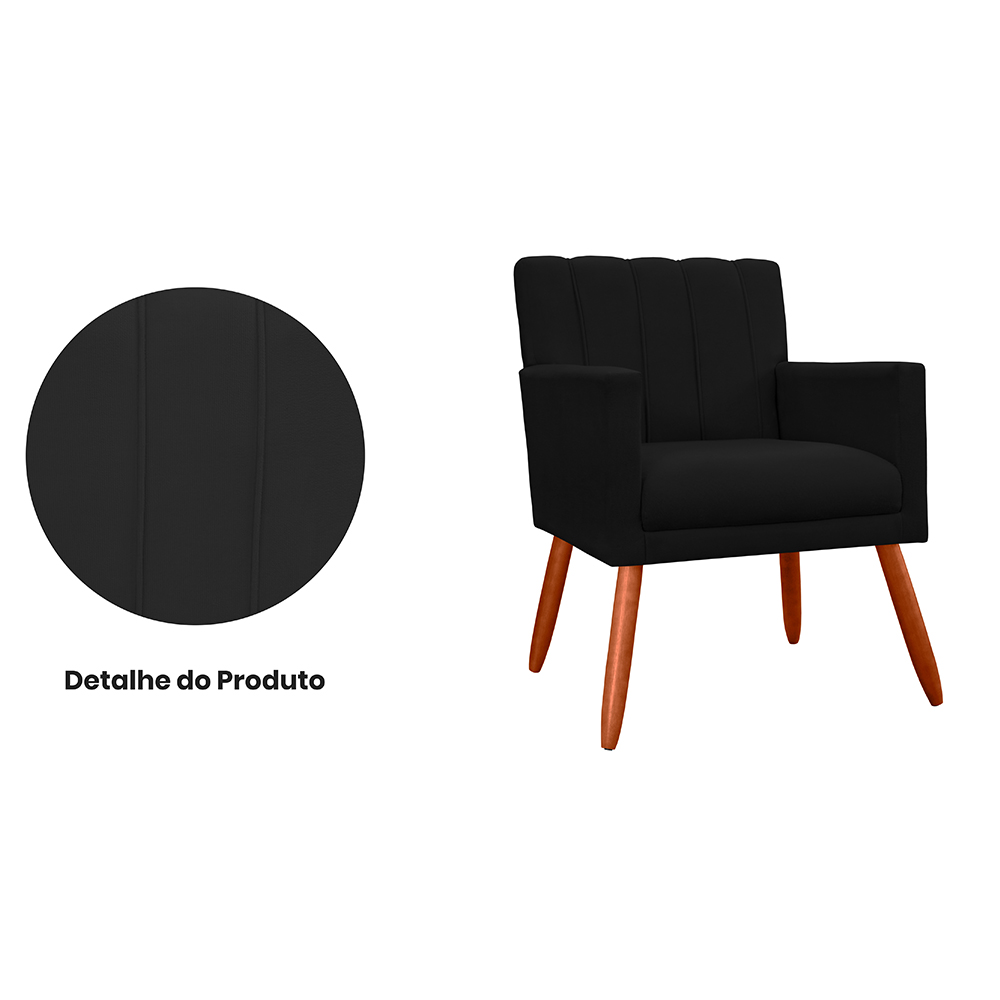 Kit 02 Poltronas Decorativas Cecilia Pés Palito Suede Preto - DS Estofados