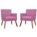 Kit 02 Poltronas Decorativas Cecilia Pés Palito Suede Rosa - DS Estofados
