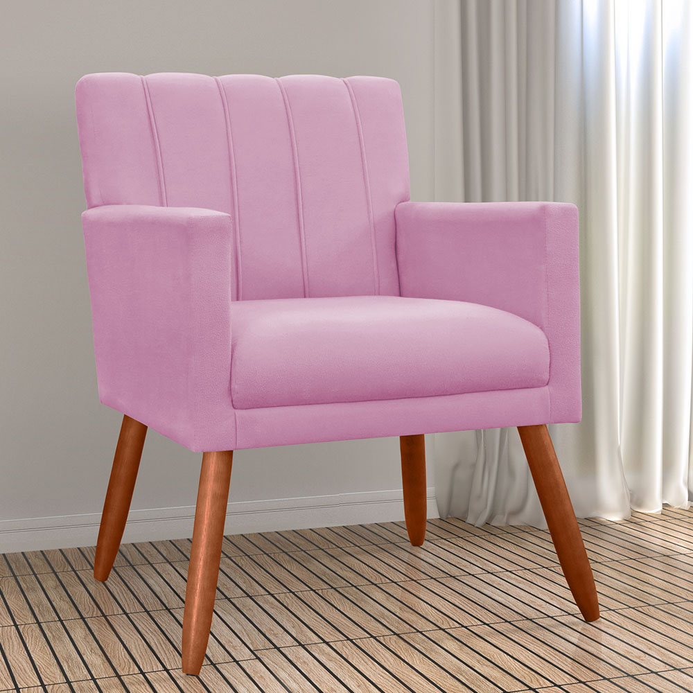 Kit 02 Poltronas Decorativas Cecilia Pés Palito Suede Rosa - DS Estofados